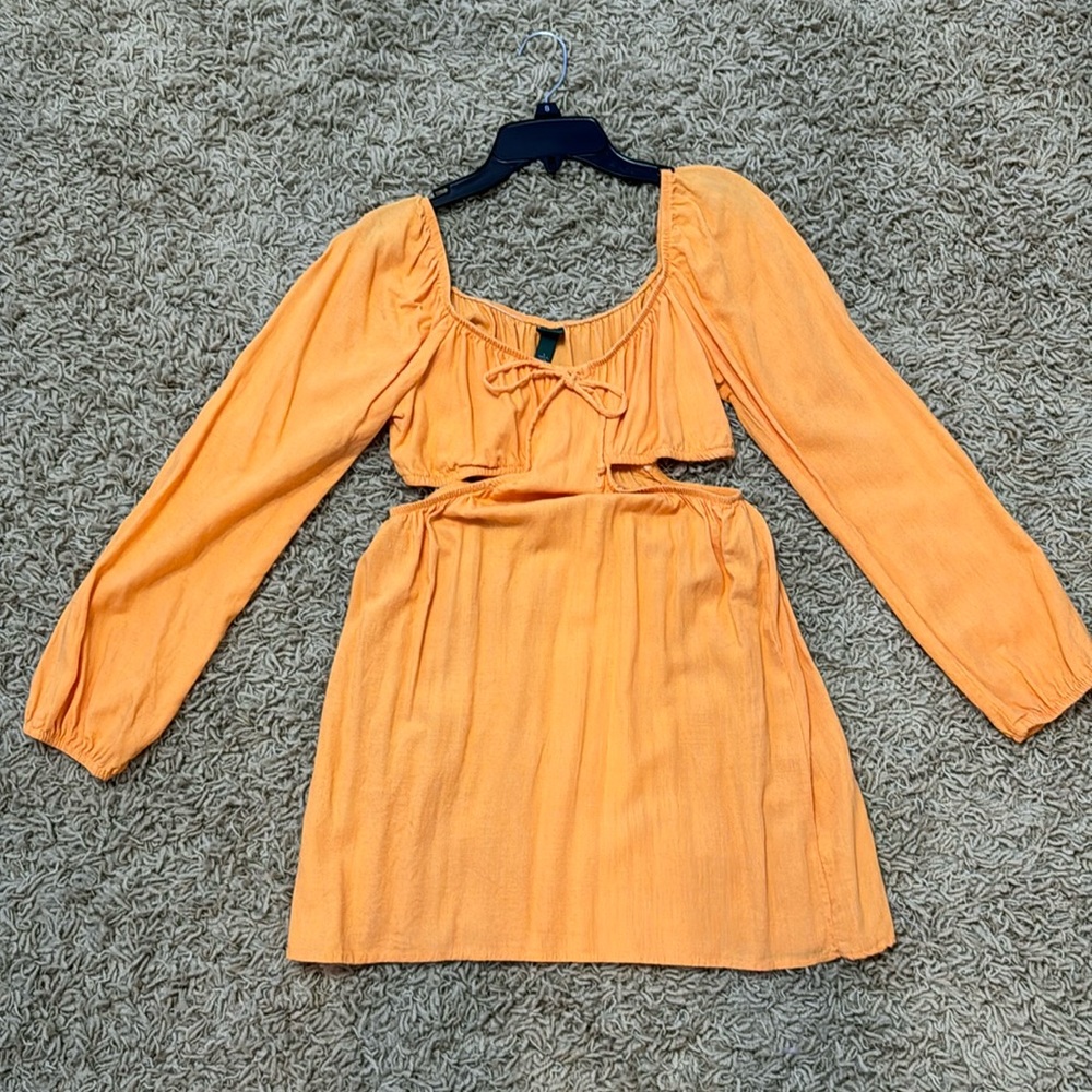 Orange long sleeve cut out dress